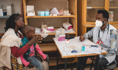 Woman and her five-year-old son in the MSF clinic at a camp for displaced people, Ethiopia, 2021.